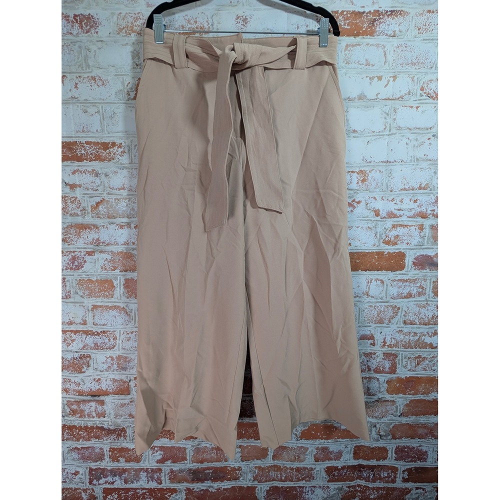 Joie Wide Leg Cropped Pants Women 10 Tan Beige Tie Waist Culottes 1619